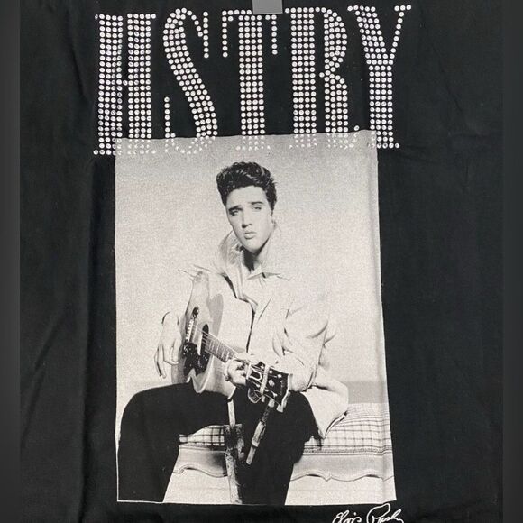 NWT Hstry By NAS ELVIS Black Short Sleeve Graphic Rhinestone Tee Shirt - Size 2X - Picture 2 of 6